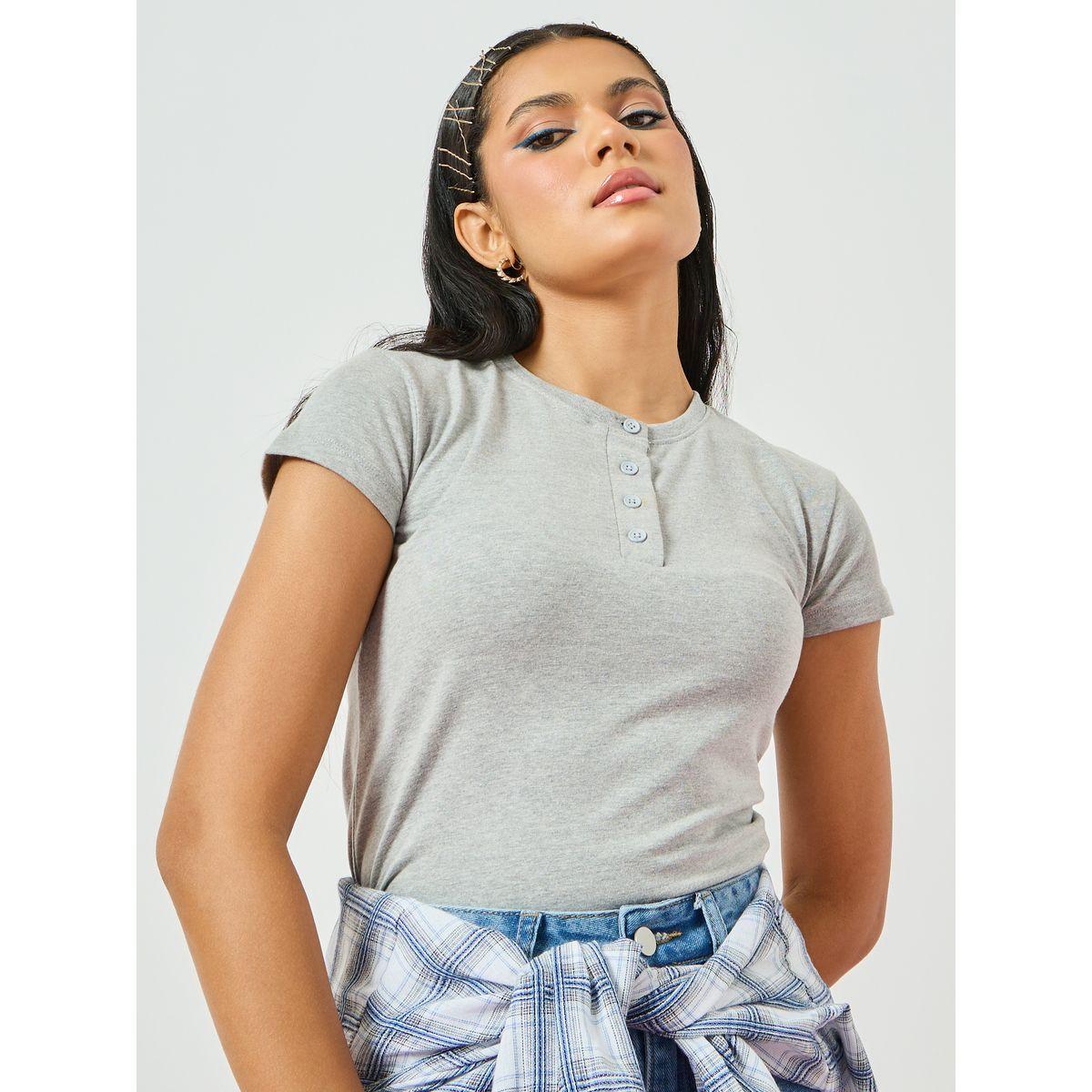 Styli Slim Fit Cotton Lycra Half Placket T-Shirt-women-clothing-tshirts-image-6