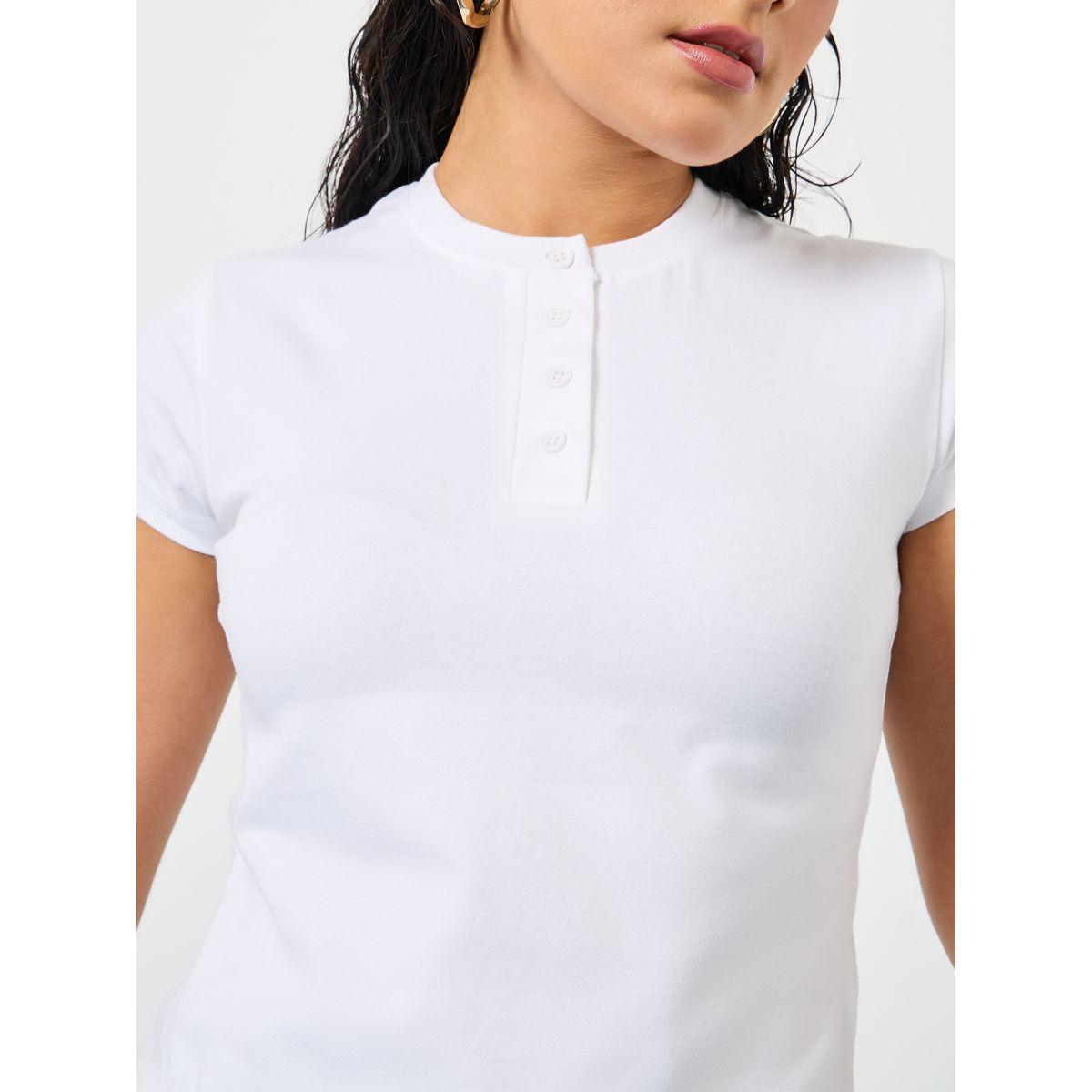 Styli Slim Fit Cotton Lycra Half Placket T-Shirt-women-clothing-tshirts-image-3