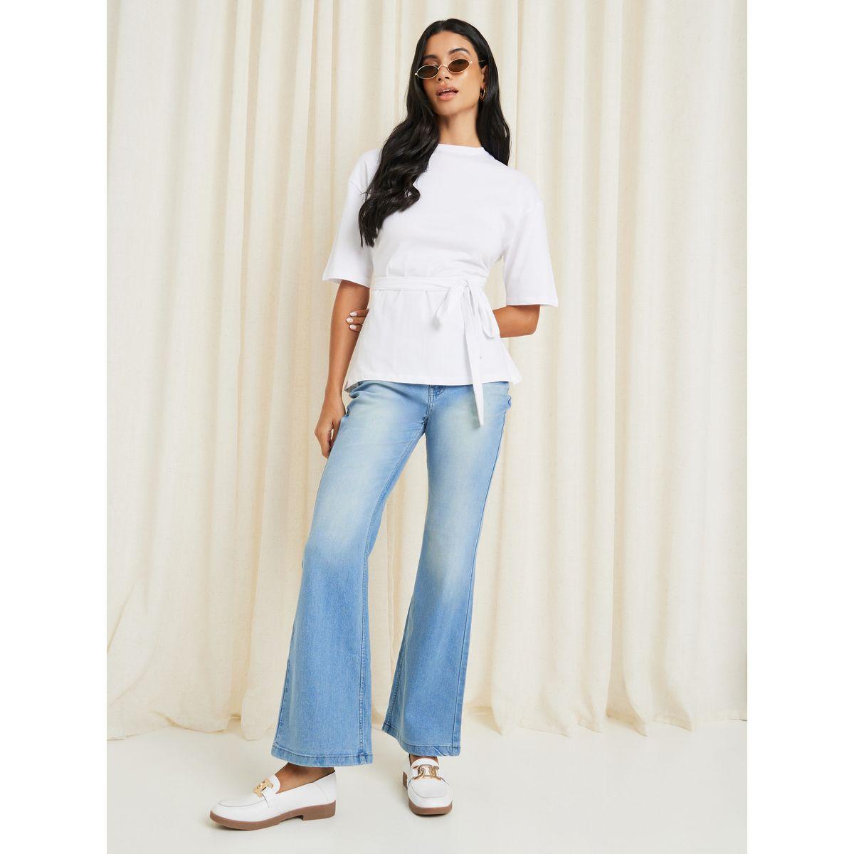 Styli Oversized Drop Shoulder Cotton Self Belt Regular Length T-shirt-women-clothing-tshirts-image-2