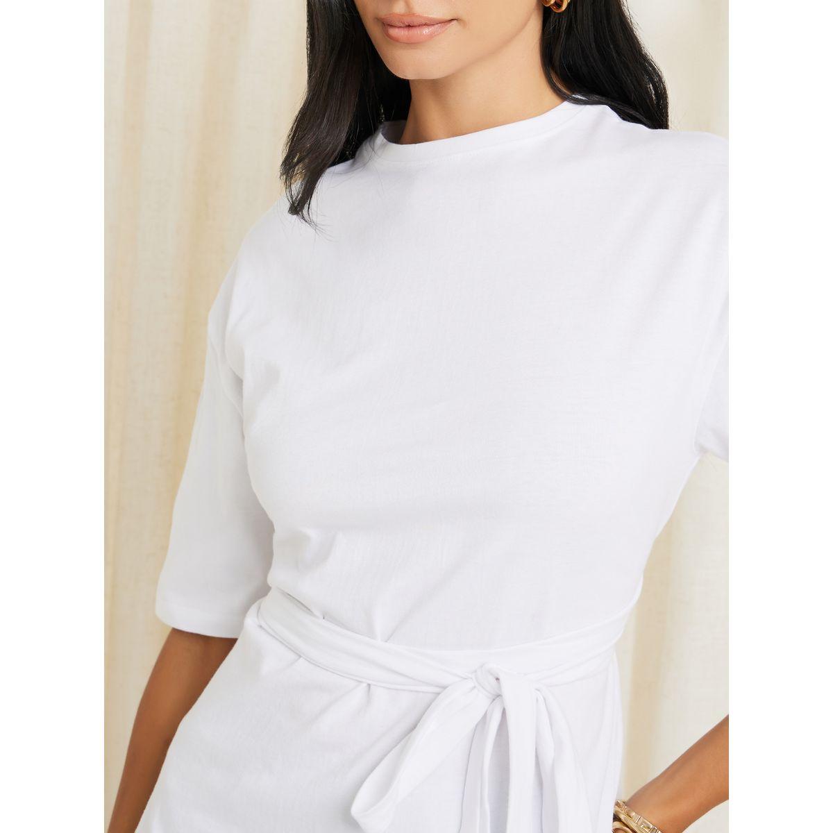 Styli Oversized Drop Shoulder Cotton Self Belt Regular Length T-shirt-women-clothing-tshirts-image-3