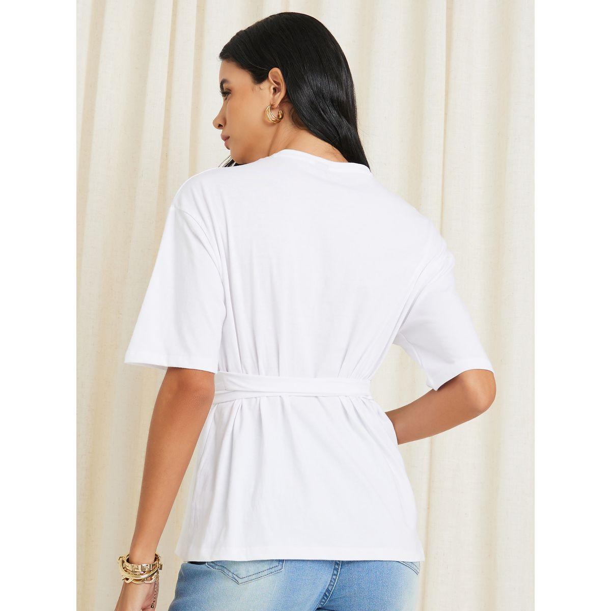 Styli Oversized Drop Shoulder Cotton Self Belt Regular Length T-shirt-women-clothing-tshirts-image-5