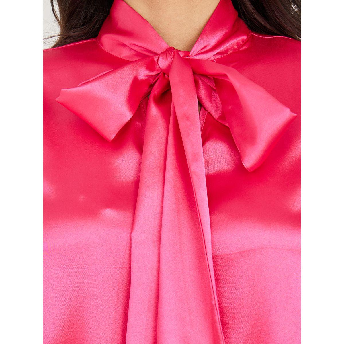 Styli Tie-Up Neck Satin Longline Tunic-women-clothing-shirtsandblouses-blouses-image-3