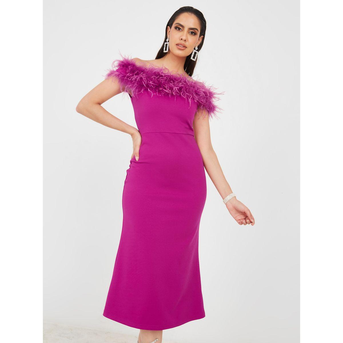 Styli Off Shoulder Faux Fur Trim Midi Dress-women-clothing-dresses-image-2