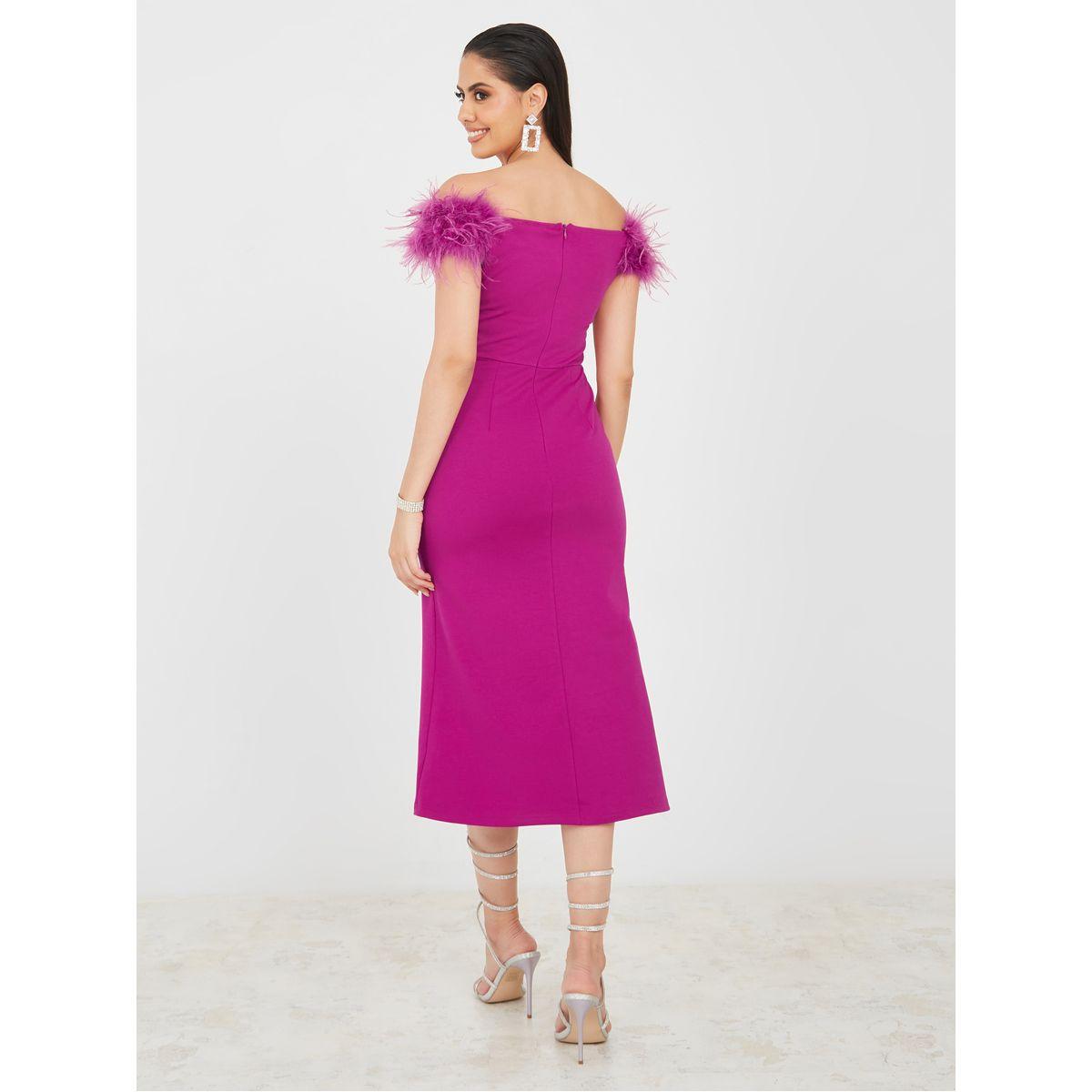 Styli Off Shoulder Faux Fur Trim Midi Dress-women-clothing-dresses-image-4