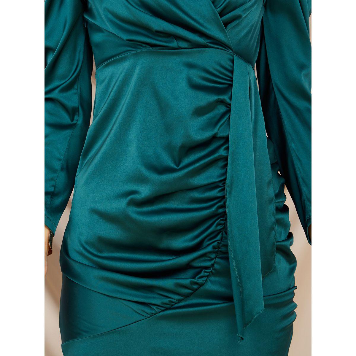 Styli Limited Satin Wrap Front Midi Dress with Pleat Detail-women-clothing-dresses-image-3