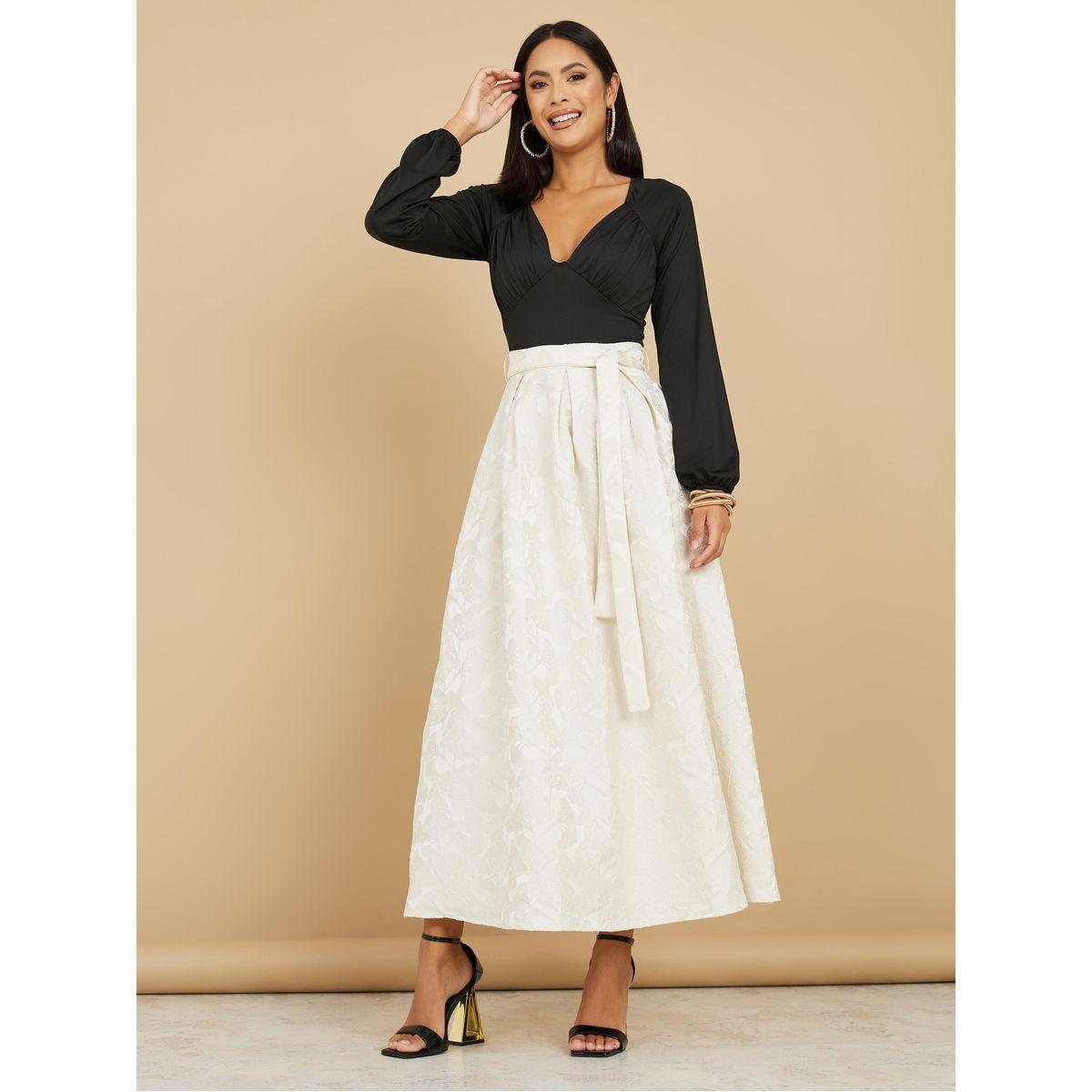 Styli Jacquard A-Line Maxi Skirt with Self Tie-women-clothing-bottoms-skirts-image-2