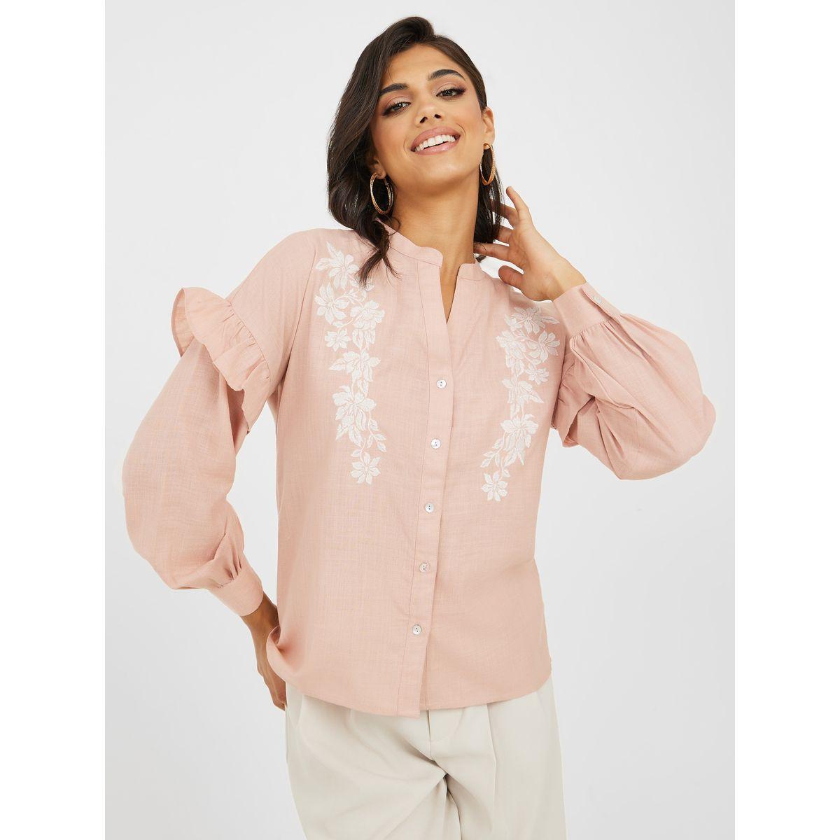 بلوزة بياقة ماندارين ومزينة بكشكش-women-clothing-shirtsandblouses-shirts-image-3