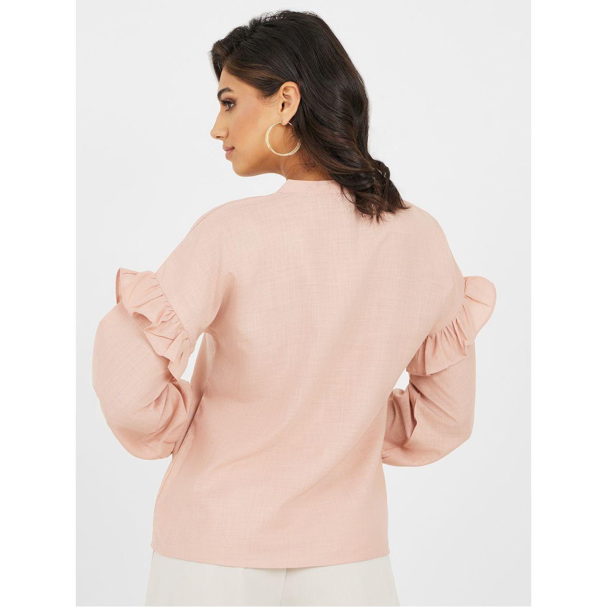بلوزة بياقة ماندارين ومزينة بكشكش-women-clothing-shirtsandblouses-shirts-image-4