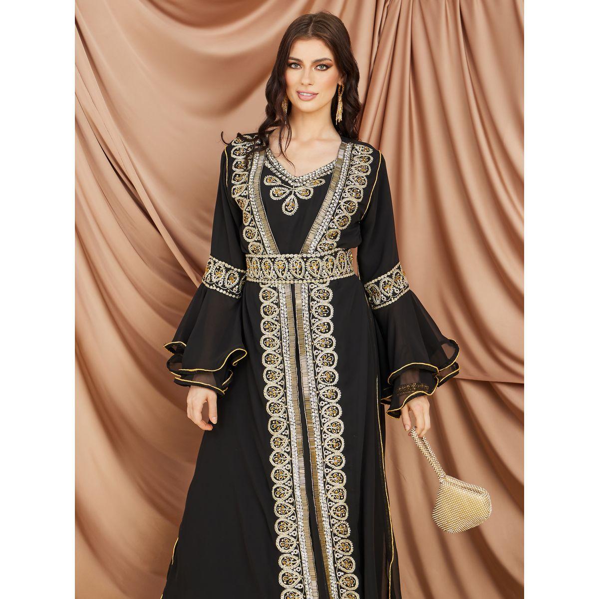 قفطان بتفاصيل مطرزة واكمام جرس-women-arabicclothing-kaftan-image-2