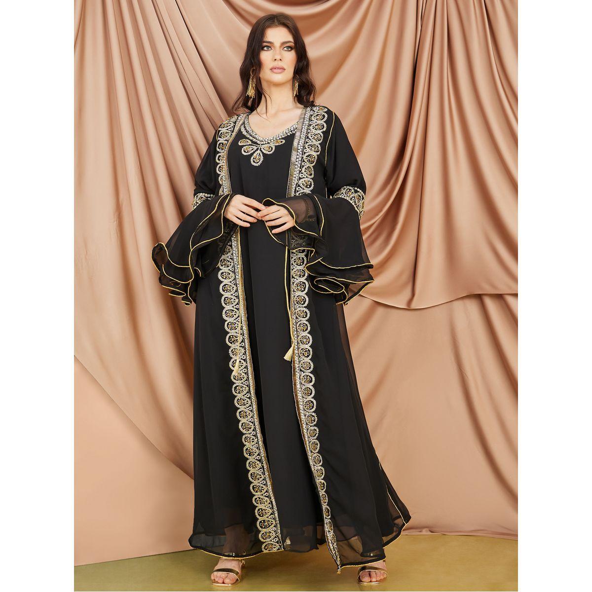 قفطان بتفاصيل مطرزة واكمام جرس-women-arabicclothing-kaftan-image-3