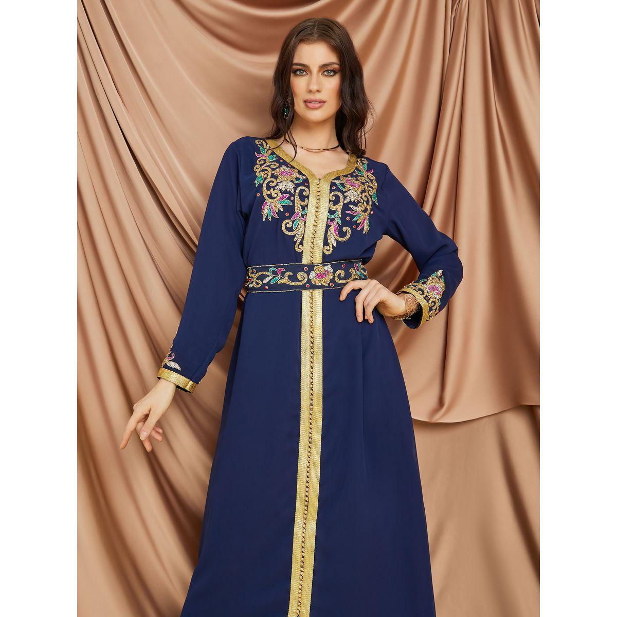 قفطان بتفاصيل مطرزة مع حزام خصر-women-arabicclothing-kaftan-image-2