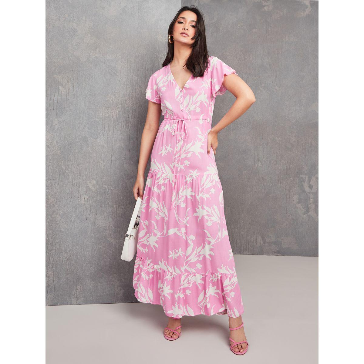 Styli Short Sleeves Floral A-Line Maxi Dress with Drawstring-women-clothing-dresses-image-1