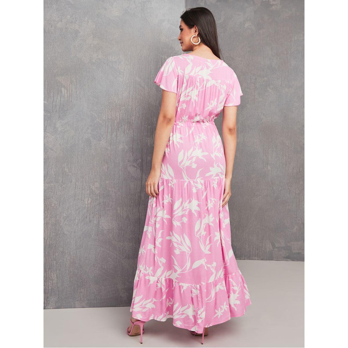 Styli Short Sleeves Floral A-Line Maxi Dress with Drawstring-women-clothing-dresses-image-4
