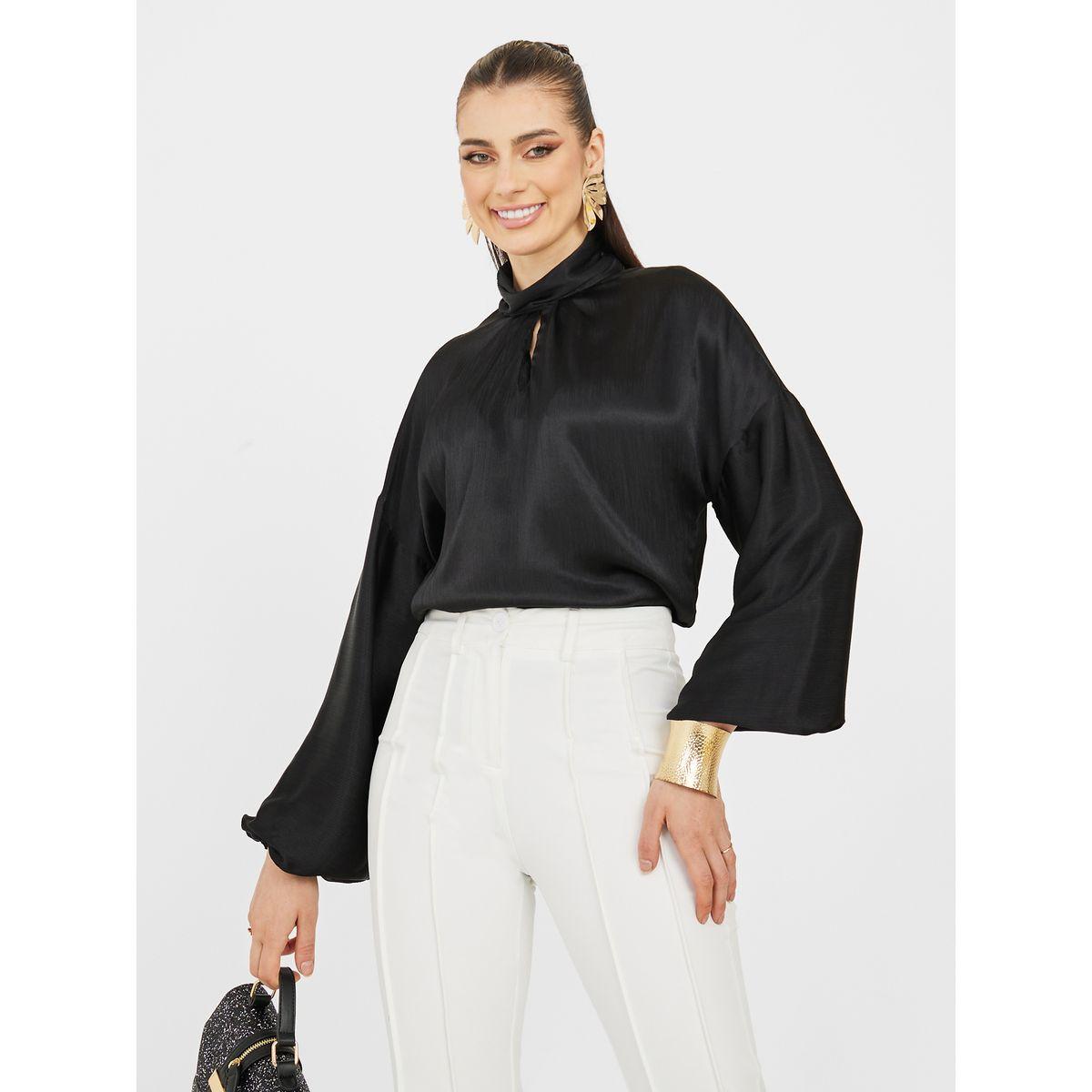 Styli Keyhole Detail High Neck Long Sleeve Blouse-women-clothing-shirtsandblouses-blouses-image-1