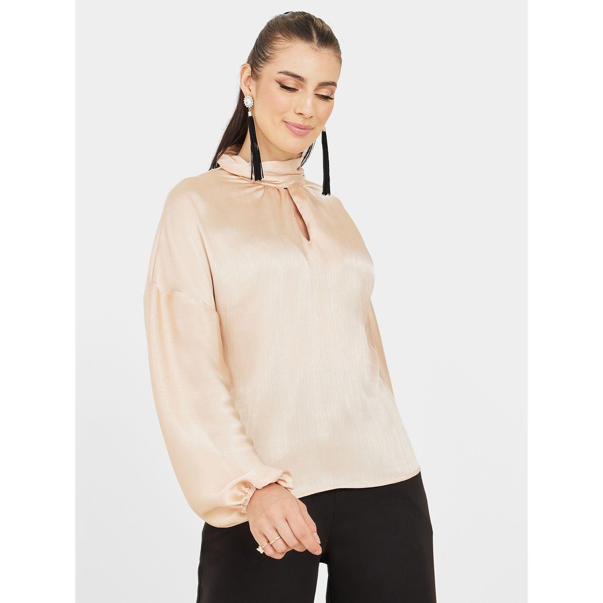 Styli Keyhole Detail High Neck Long Sleeve Blouse-women-clothing-shirtsandblouses-blouses-image-3