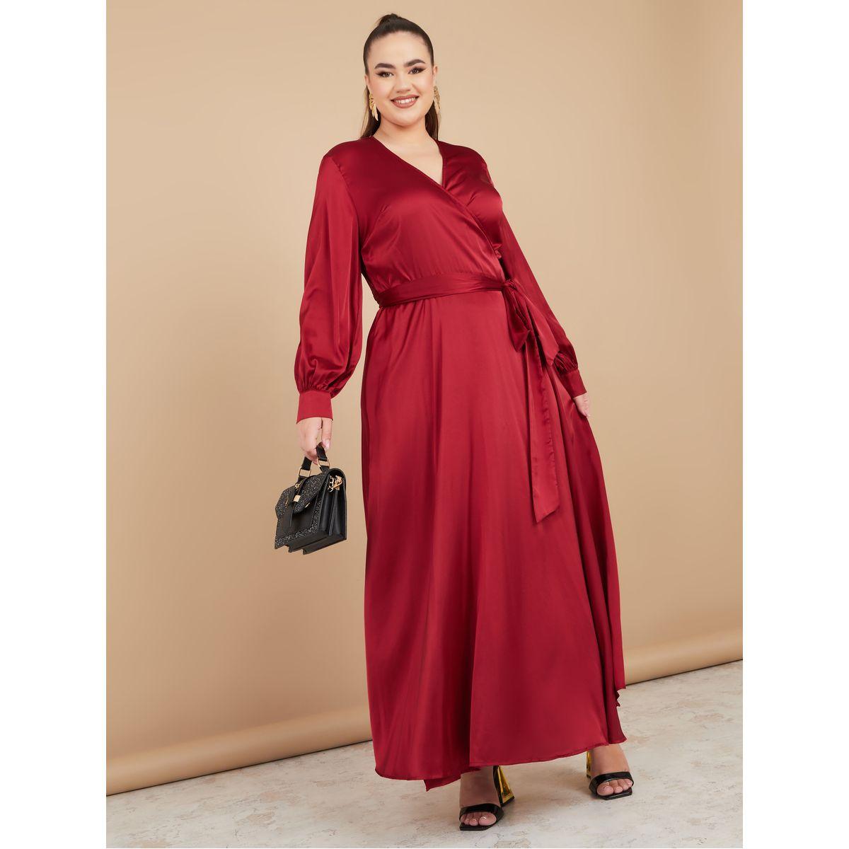 فستان طويل ساتان بنمط لف-women-clothing-dresses-image-1