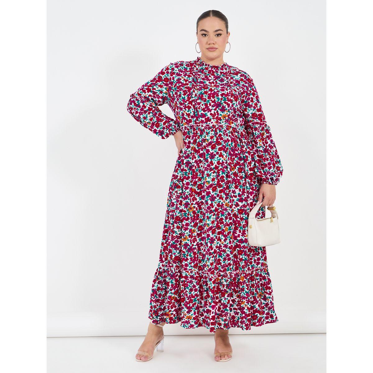 Styli Plus Size Floral Print A-Line Maxi Dress-women-clothing-dresses-image-1