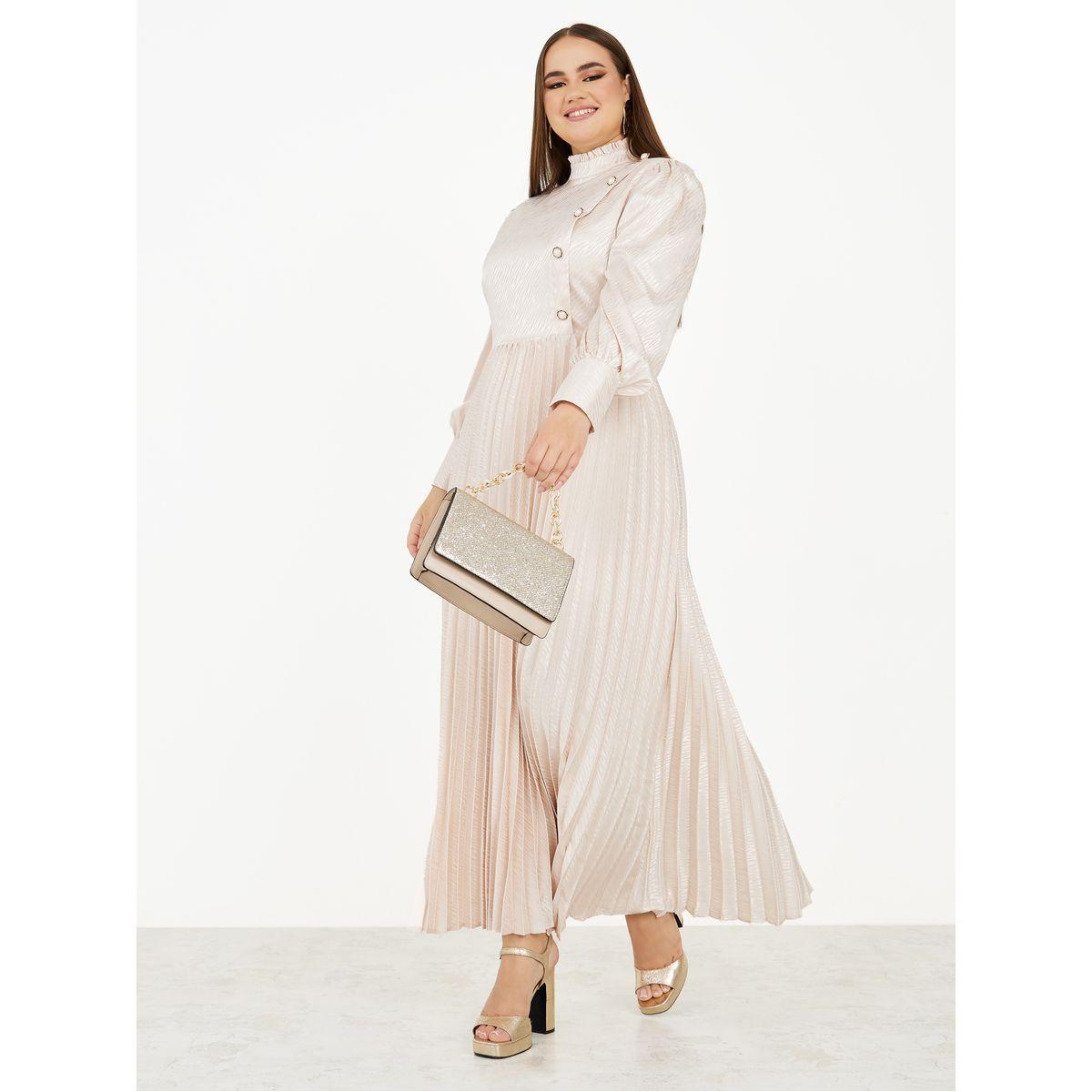 فستان طويل جاكار مزين بكسرات-women-clothing-dresses-image-1