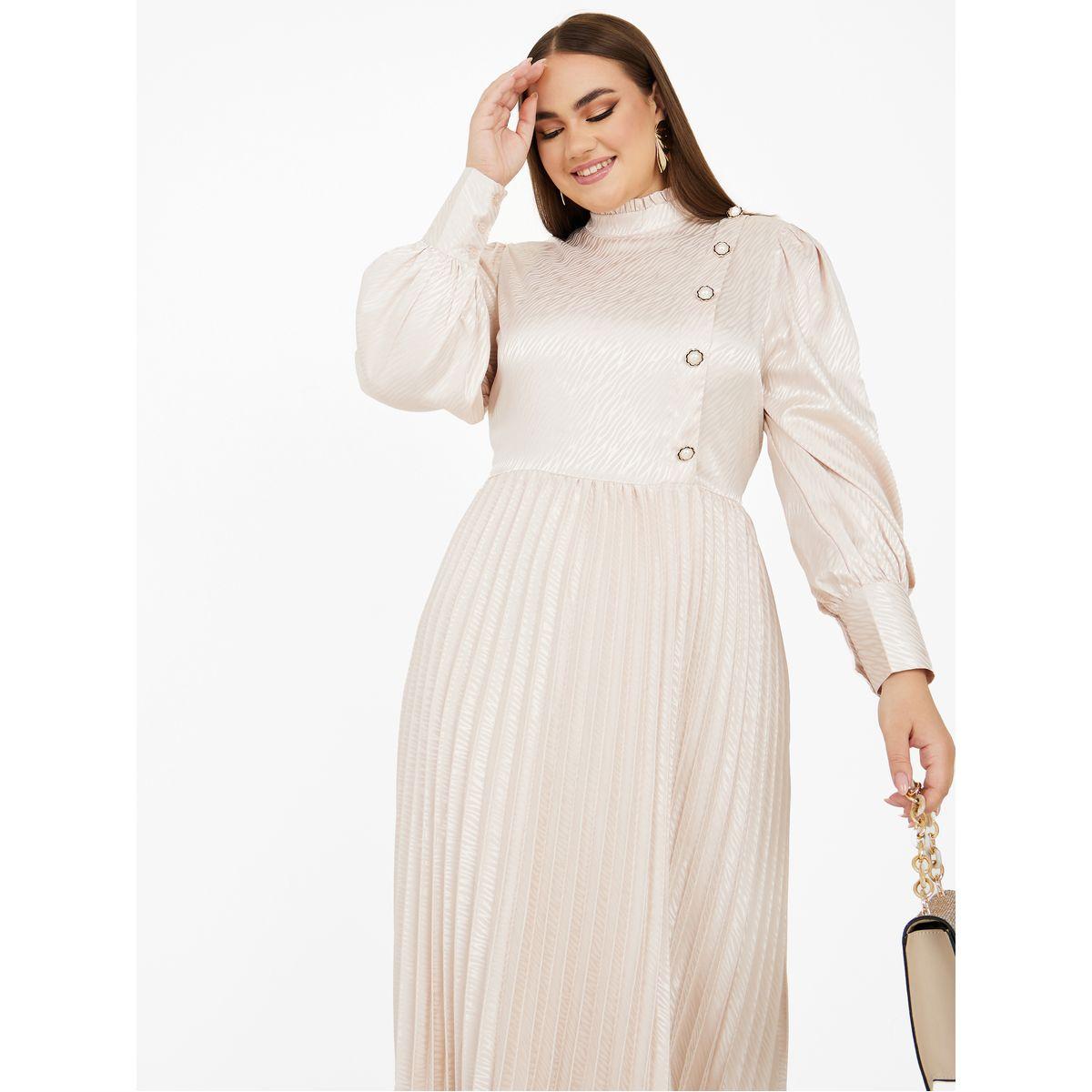 فستان طويل جاكار مزين بكسرات-women-clothing-dresses-image-2