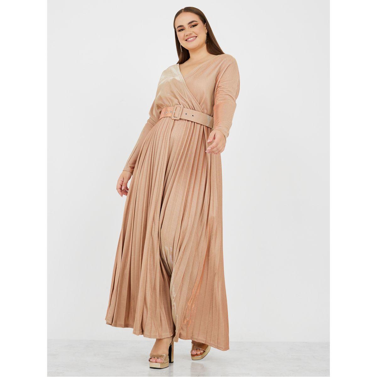 فستان طويل مزين بكسرات مع حزام-women-clothing-dresses-image-1