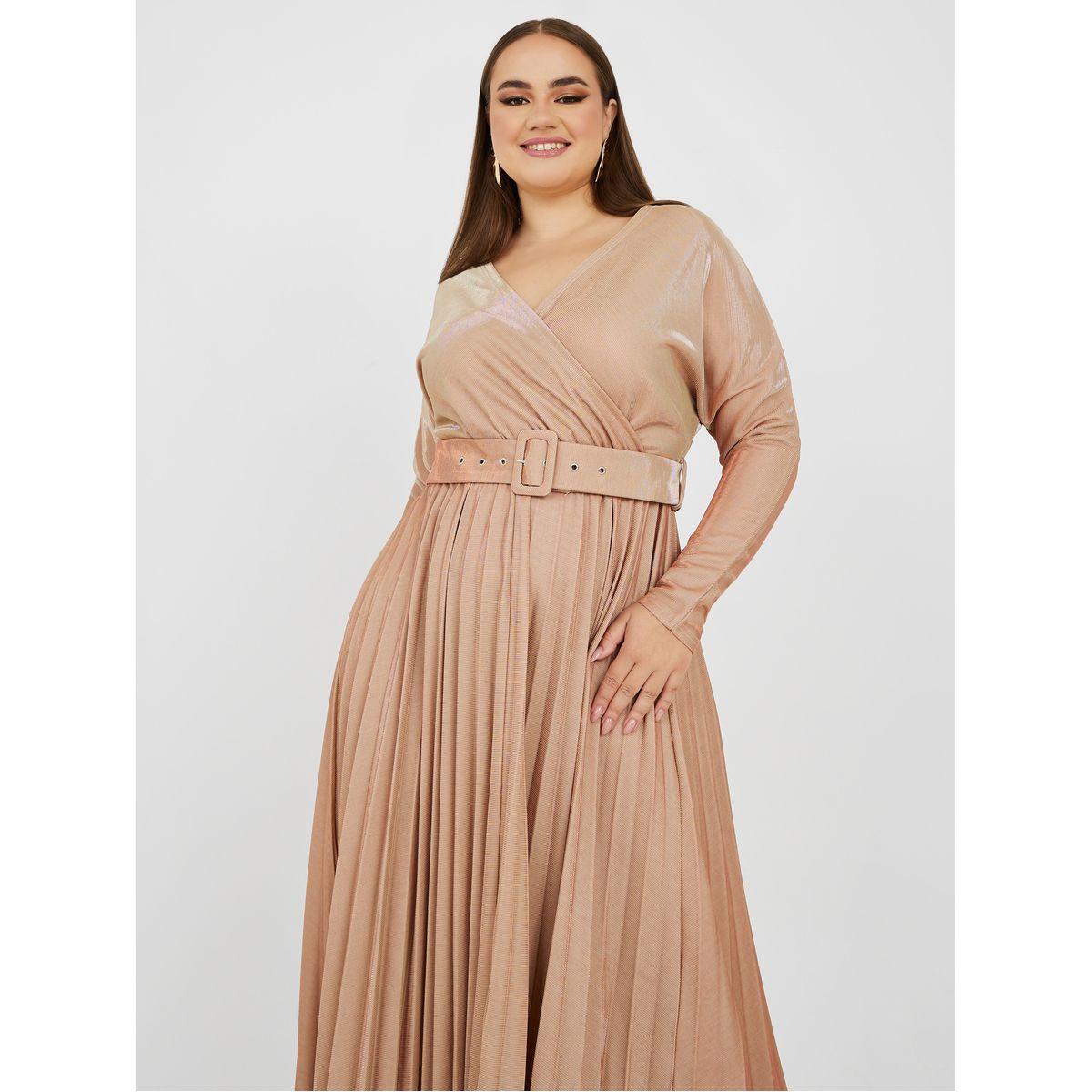 فستان طويل مزين بكسرات مع حزام-women-clothing-dresses-image-2