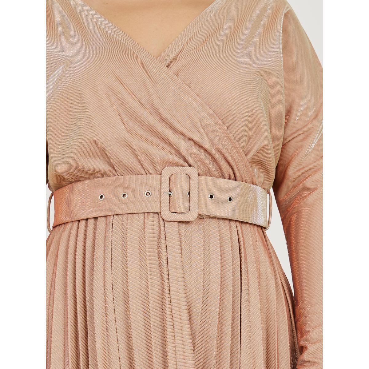 Styli Plus Pleated A-Line Maxi Dress with Belt-women-clothing-dresses-image-3