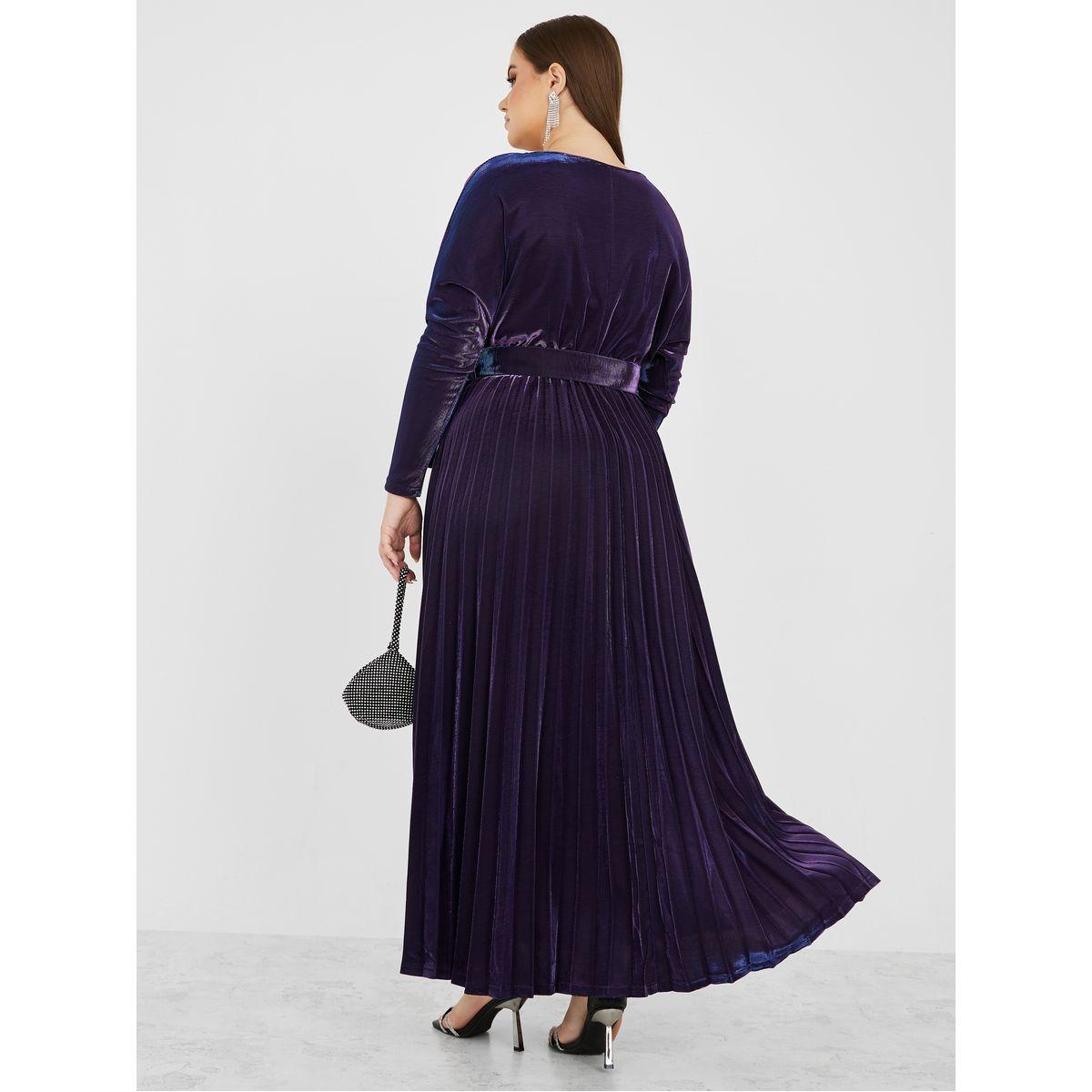Styli Plus Pleated A-Line Maxi Dress with Belt-women-clothing-dresses-image-4