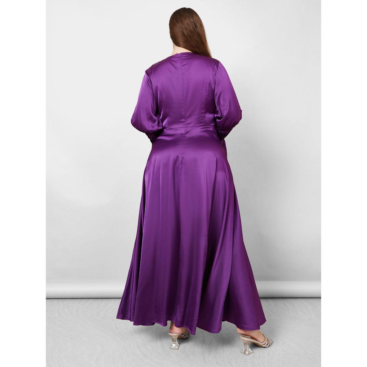Styli Plus Gathered Sleeve Satin A-Line Maxi Dress-women-clothing-dresses-image-4