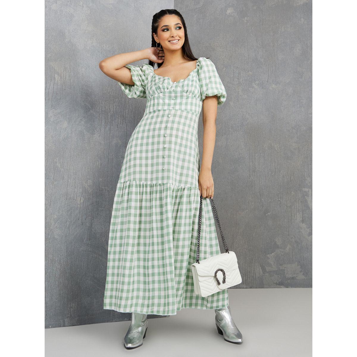 Styli Sweetheart Neck Gingham Check Tiered Maxi Dress-women-clothing-dresses-image-1