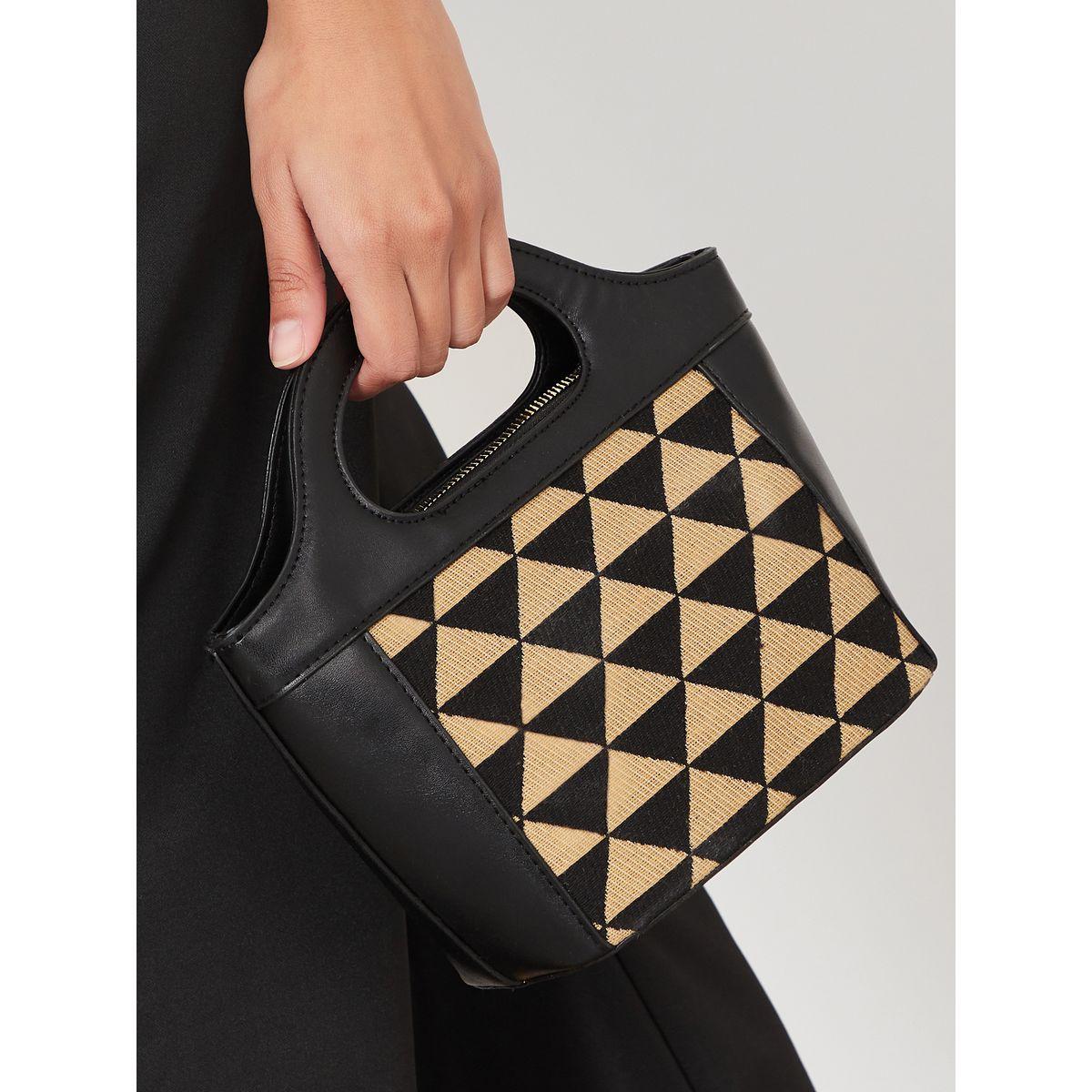 Styli Triangle Pattern Handbag with Zip Closure-women-bagsandwallets-handbags-image-2