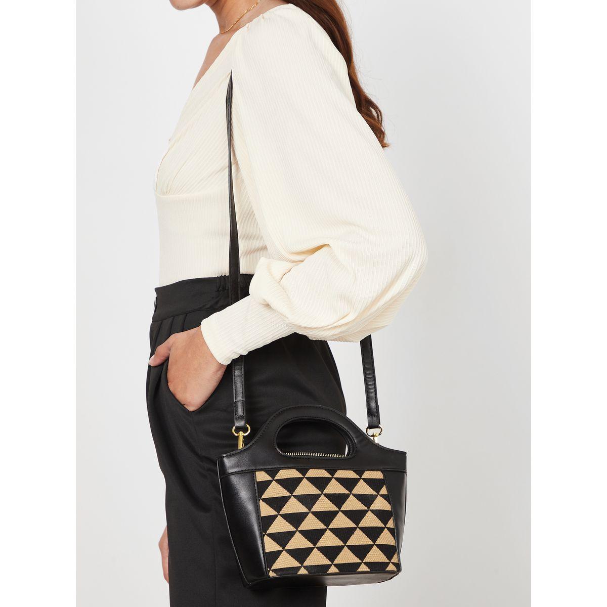 Styli Triangle Pattern Handbag with Zip Closure-women-bagsandwallets-handbags-image-3
