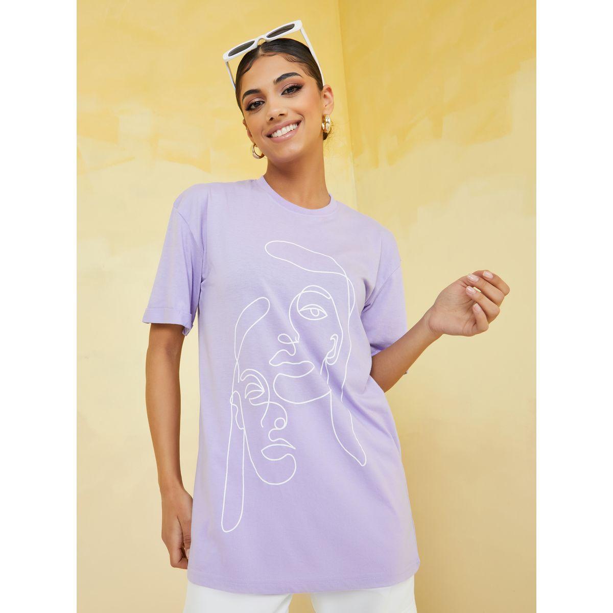 Styli Oversized Face Linear Graphic Print Longline T-shirt-women-clothing-tshirts-image-1
