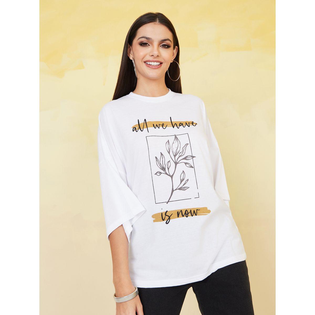 Styli Oversized 3/4 Sleeve Graphic Longline T-Shirt-women-clothing-tshirts-image-1
