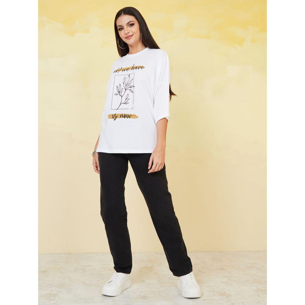 Styli Oversized 3/4 Sleeve Graphic Longline T-Shirt-women-clothing-tshirts-image-2
