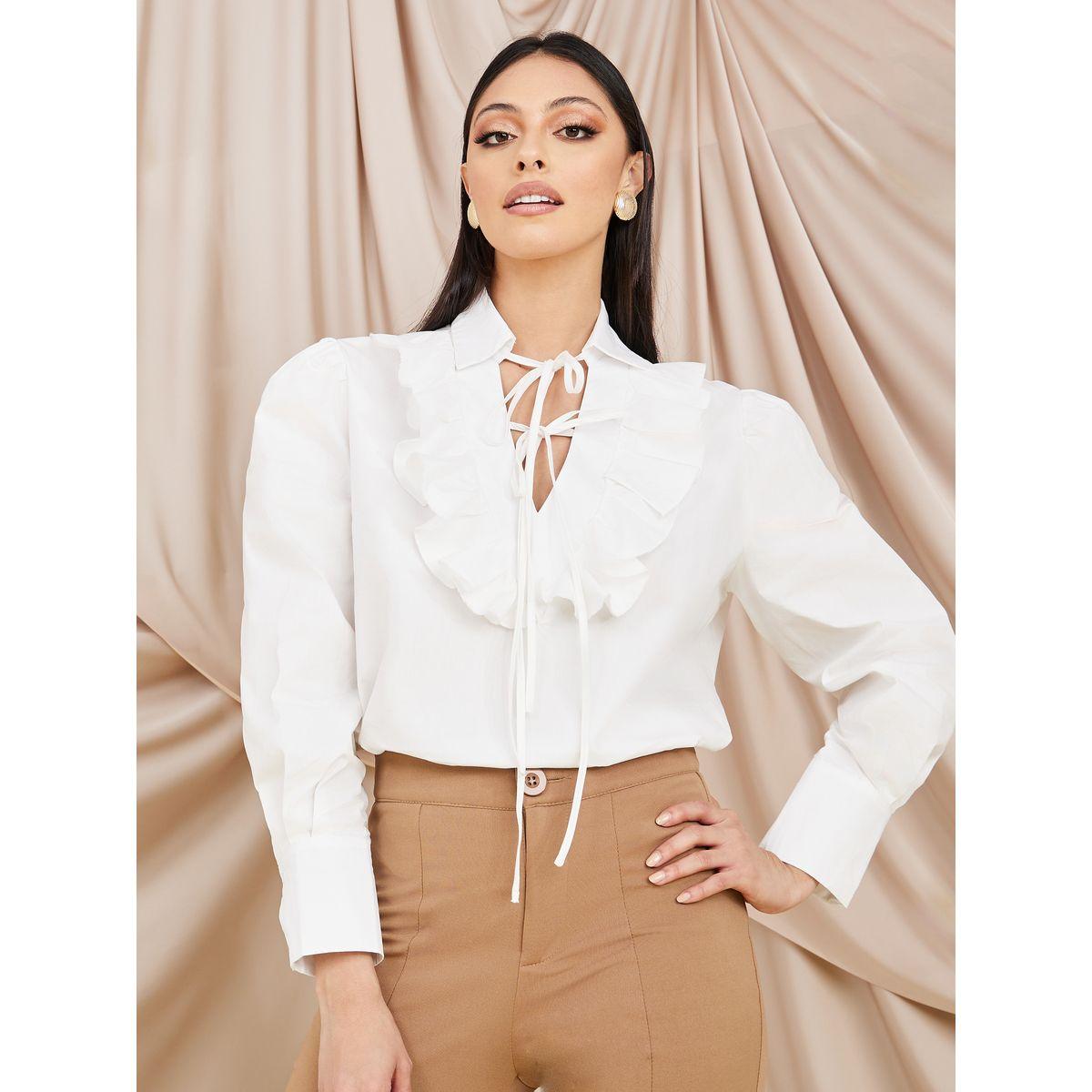Styli Regular Fit Tie-Up Neck Ruffle Detail Blouse-women-clothing-shirtsandblouses-blouses-image-1
