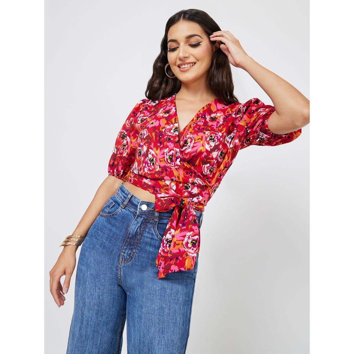 Styli Abstract Print Regular Fit Wrap Crop Top-women-clothing-shirtsandblouses-blouses-image-1