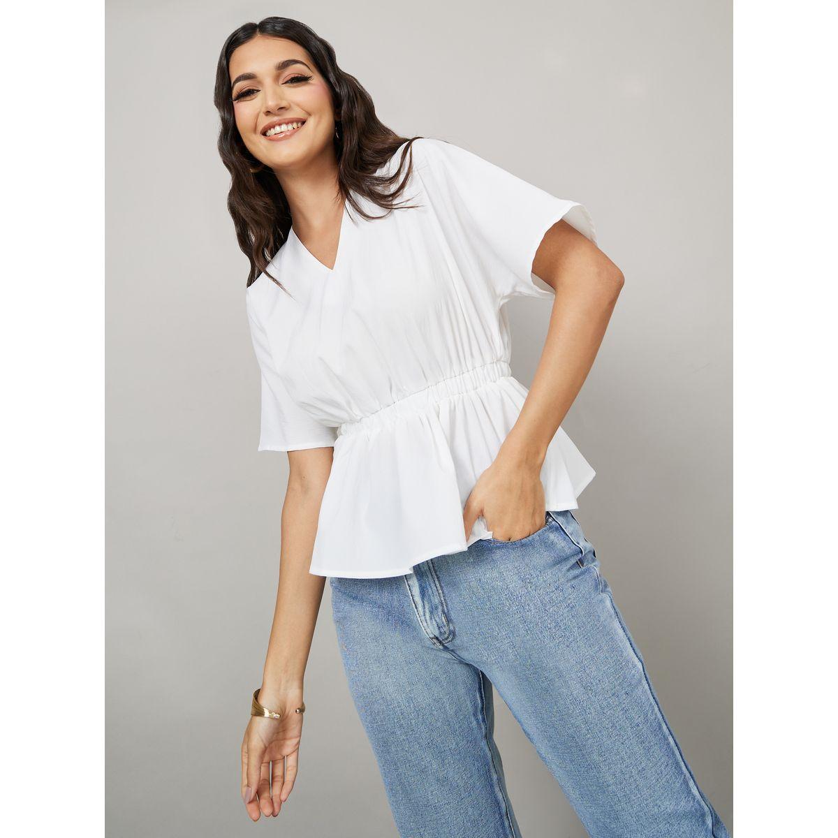 بلوزة بيبلوم بأكمام قصيرة-women-clothing-shirtsandblouses-blouses-image-1