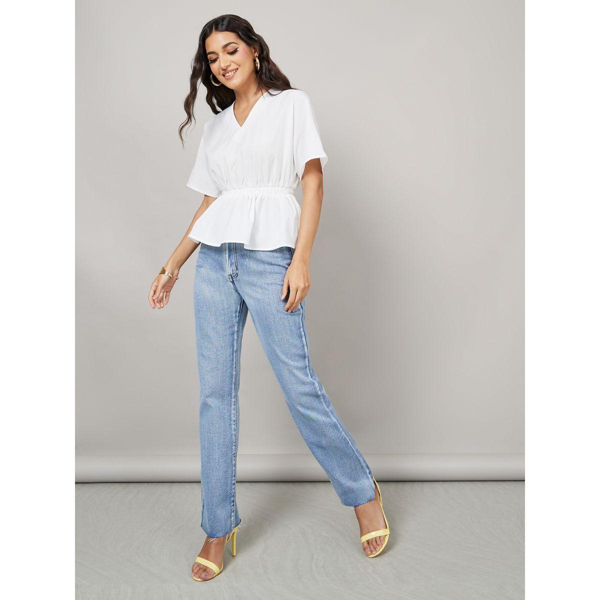 Styli Regular Fit V Neck Short Sleeve Peplum Top-women-clothing-shirtsandblouses-blouses-image-2
