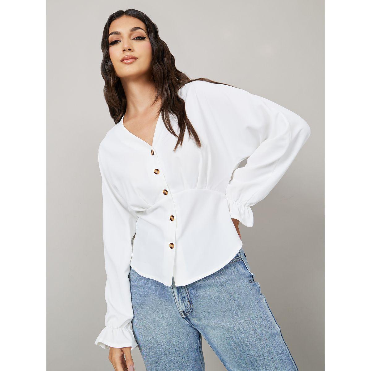 Styli Regular Fit V Neck Button Detail Blouse-women-clothing-shirtsandblouses-blouses-image-1