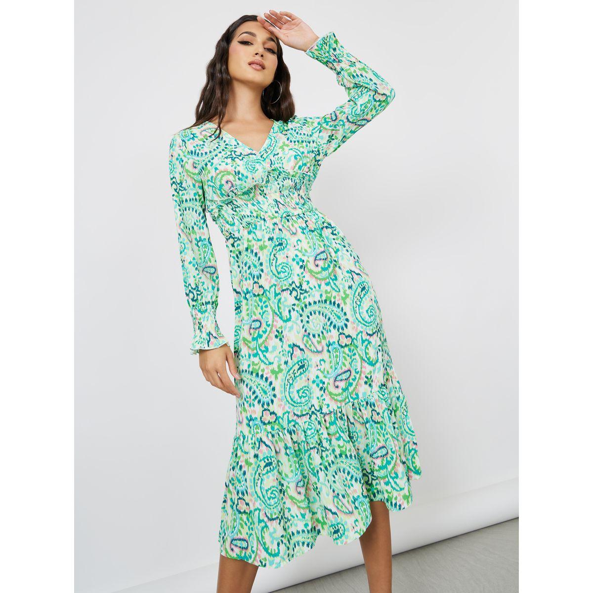 فستان ميدي مطبع بطبعات بيزلي-women-clothing-dresses-image-2