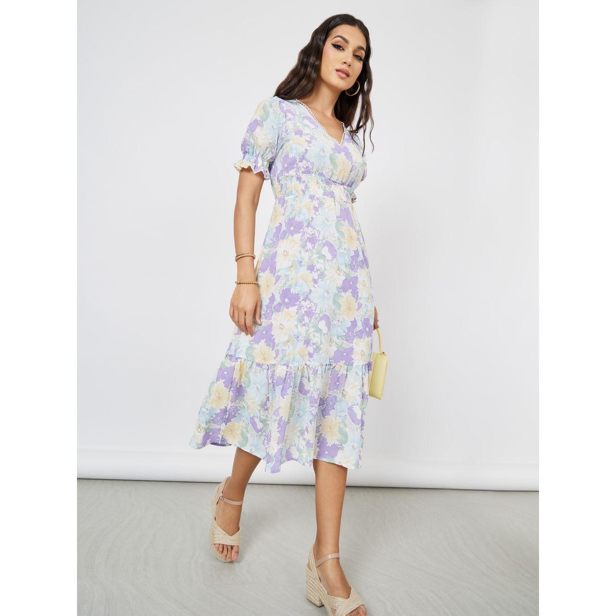 Styli Floral Print Smocked A-Line Midi Dress-women-clothing-dresses-image-1