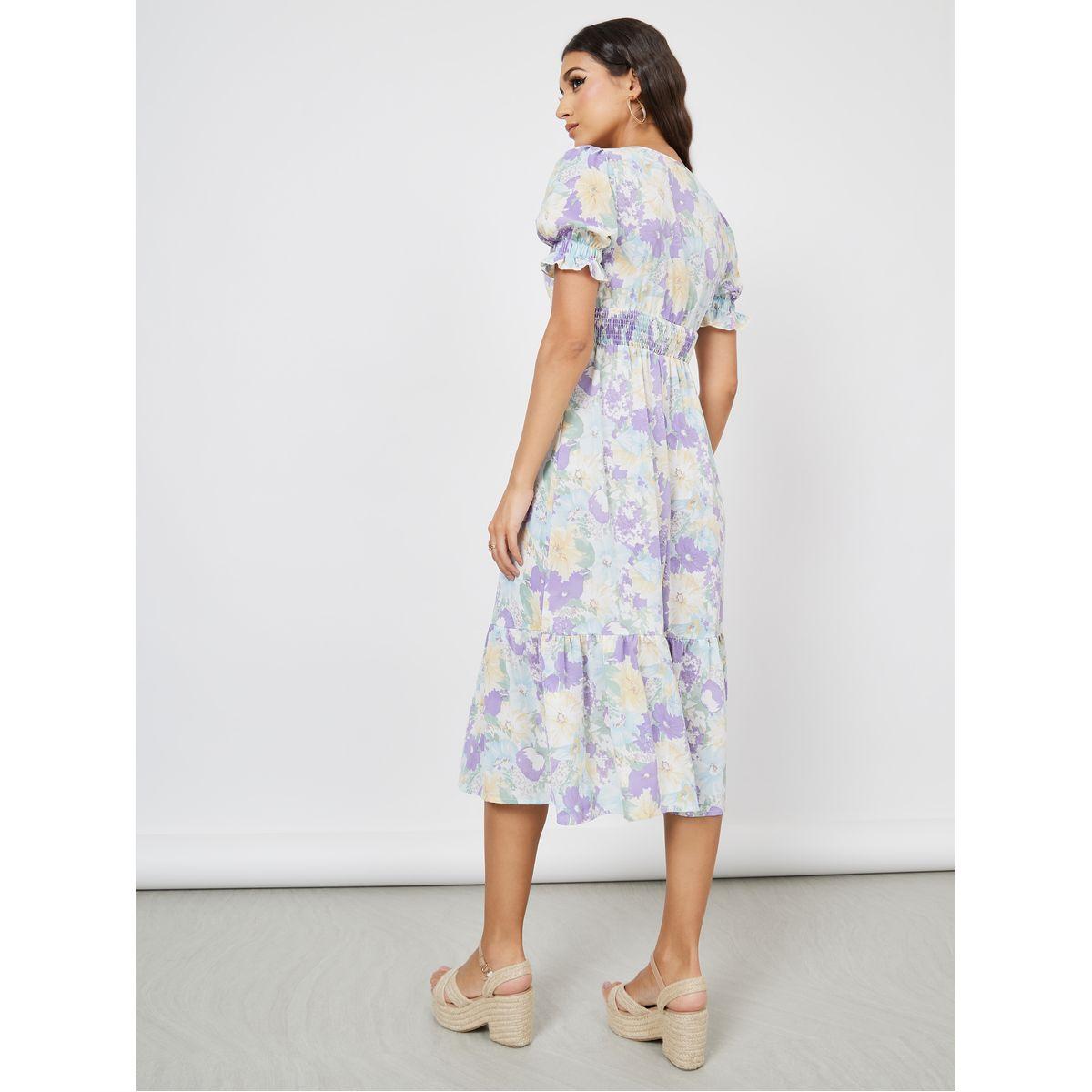 Styli Floral Print Smocked A-Line Midi Dress-women-clothing-dresses-image-4