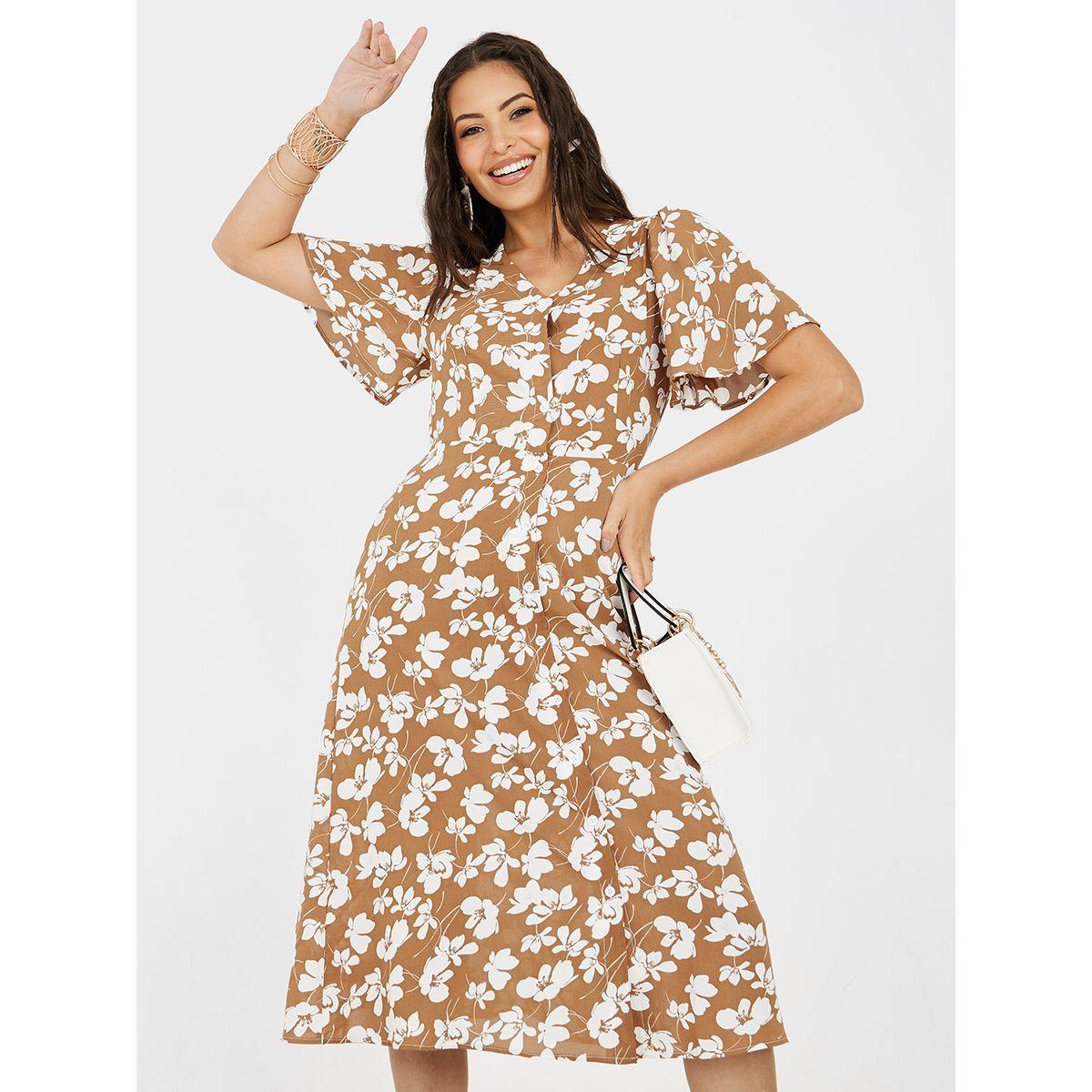 Styli Floral Print A-Line Shirt Midi Dress-women-clothing-dresses-image-1