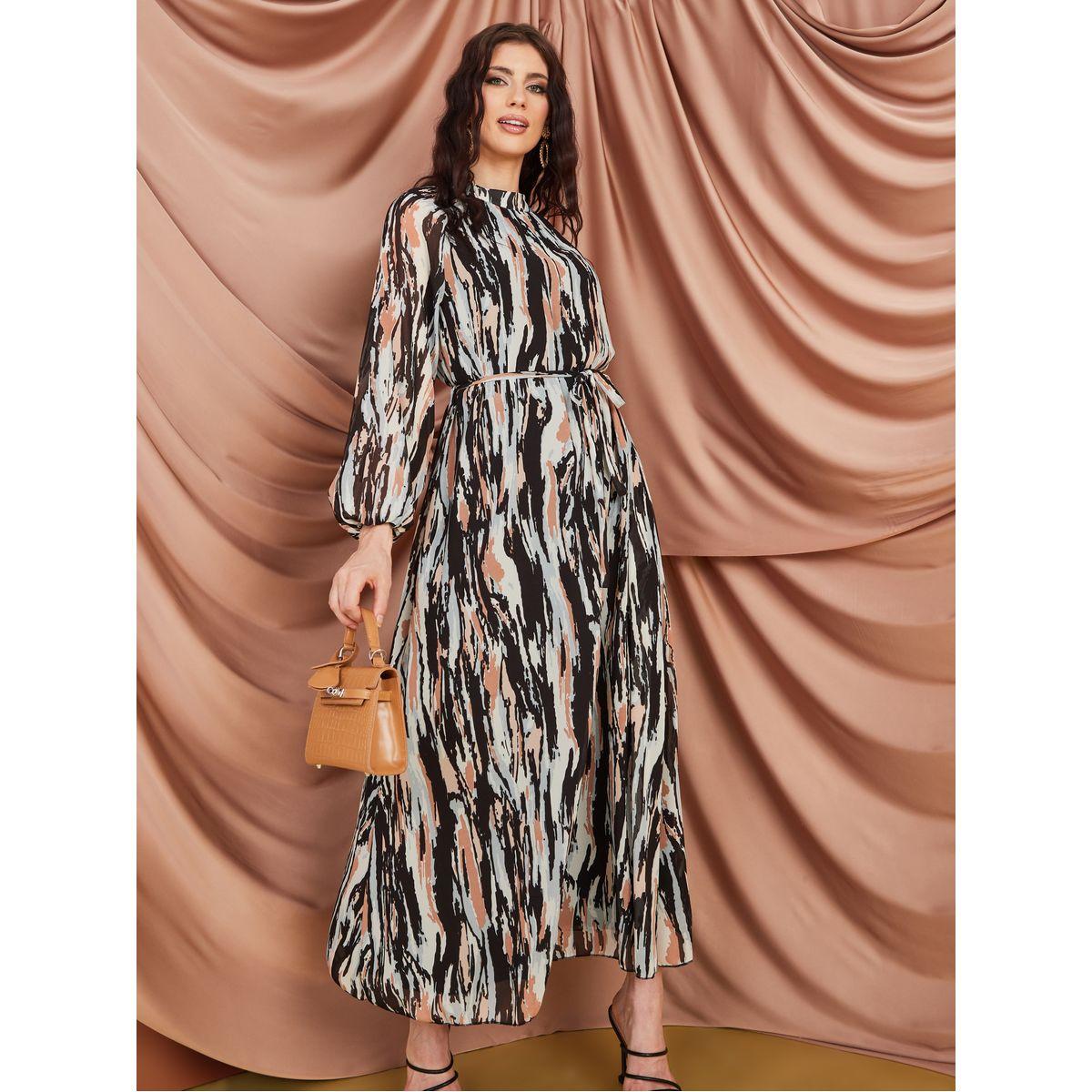 Styli Abstract AOP High Neck A-Line Maxi Dress-women-clothing-dresses-image-1