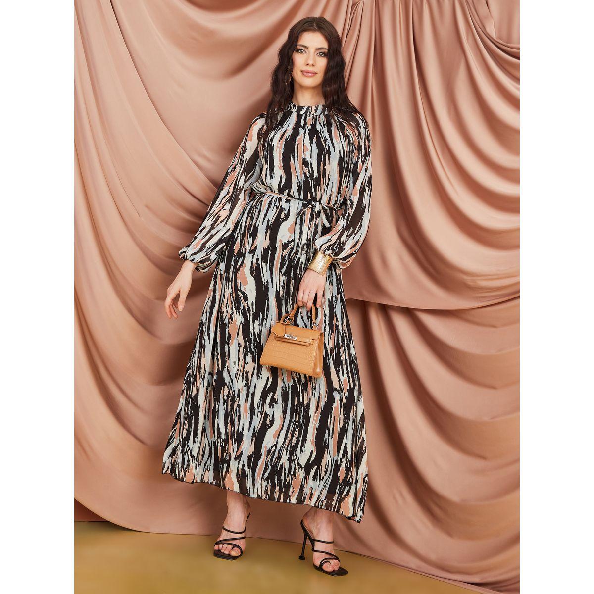 Styli Abstract AOP High Neck A-Line Maxi Dress-women-clothing-dresses-image-2