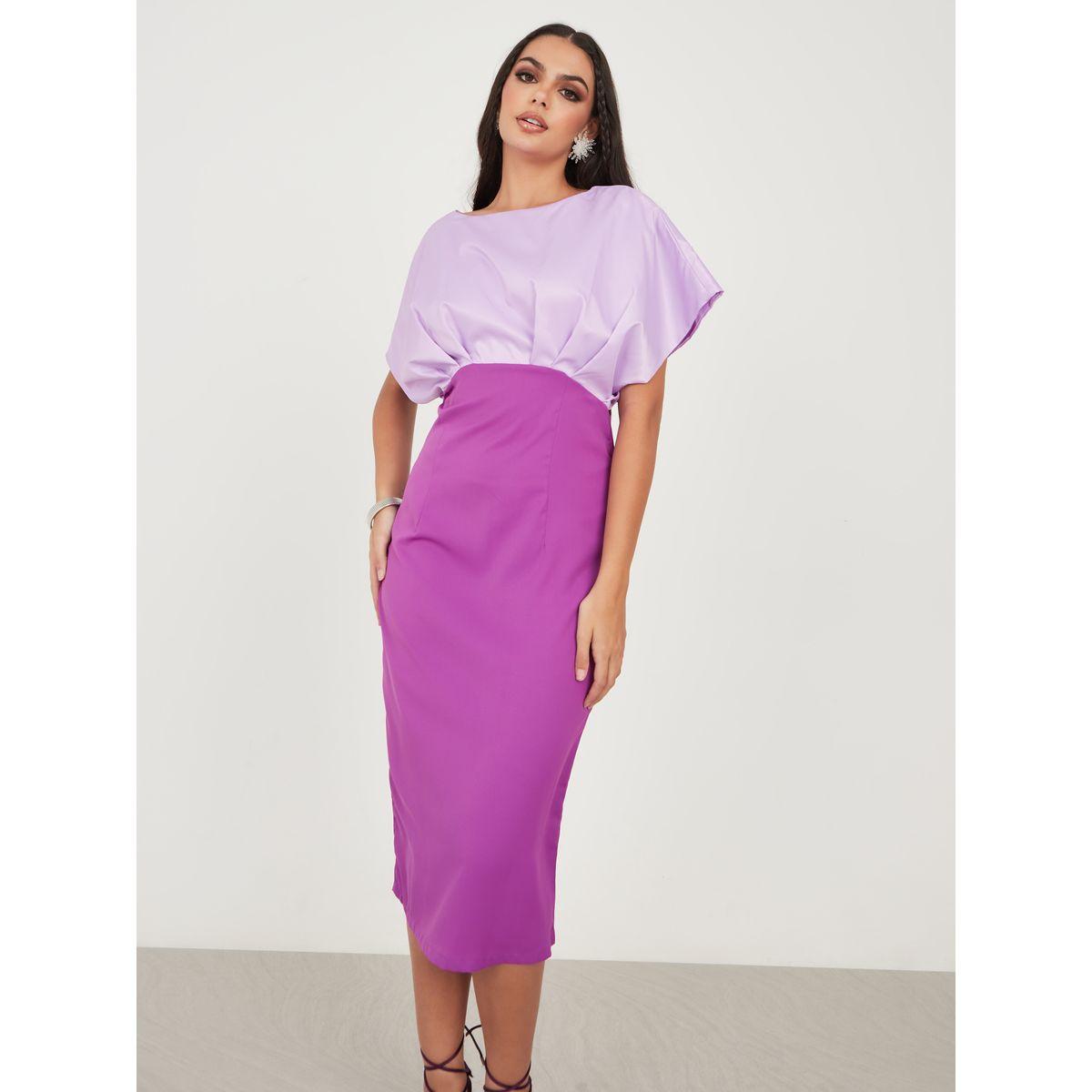 Styli Colorblock Batwing Sleeves Bodycon Midi dress-women-clothing-dresses-image-1