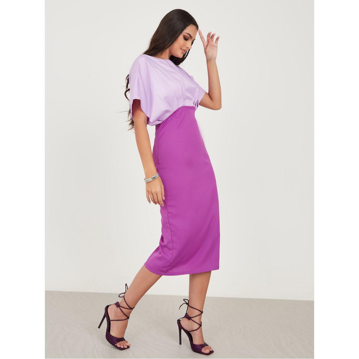 Styli Colorblock Batwing Sleeves Bodycon Midi dress-women-clothing-dresses-image-2