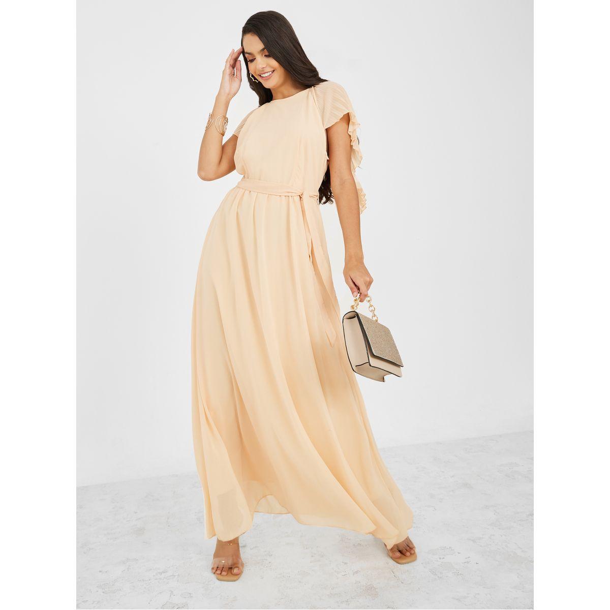 Styli Pleated Cape Sleeves A-Line Maxi Dress-women-clothing-dresses-image-1