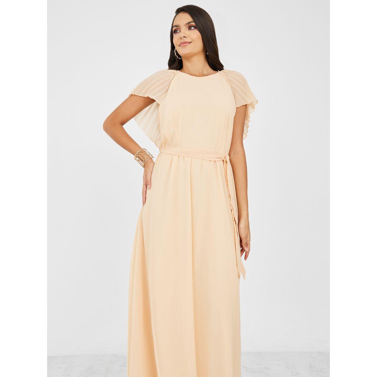 Styli Pleated Cape Sleeves A-Line Maxi Dress-women-clothing-dresses-image-2