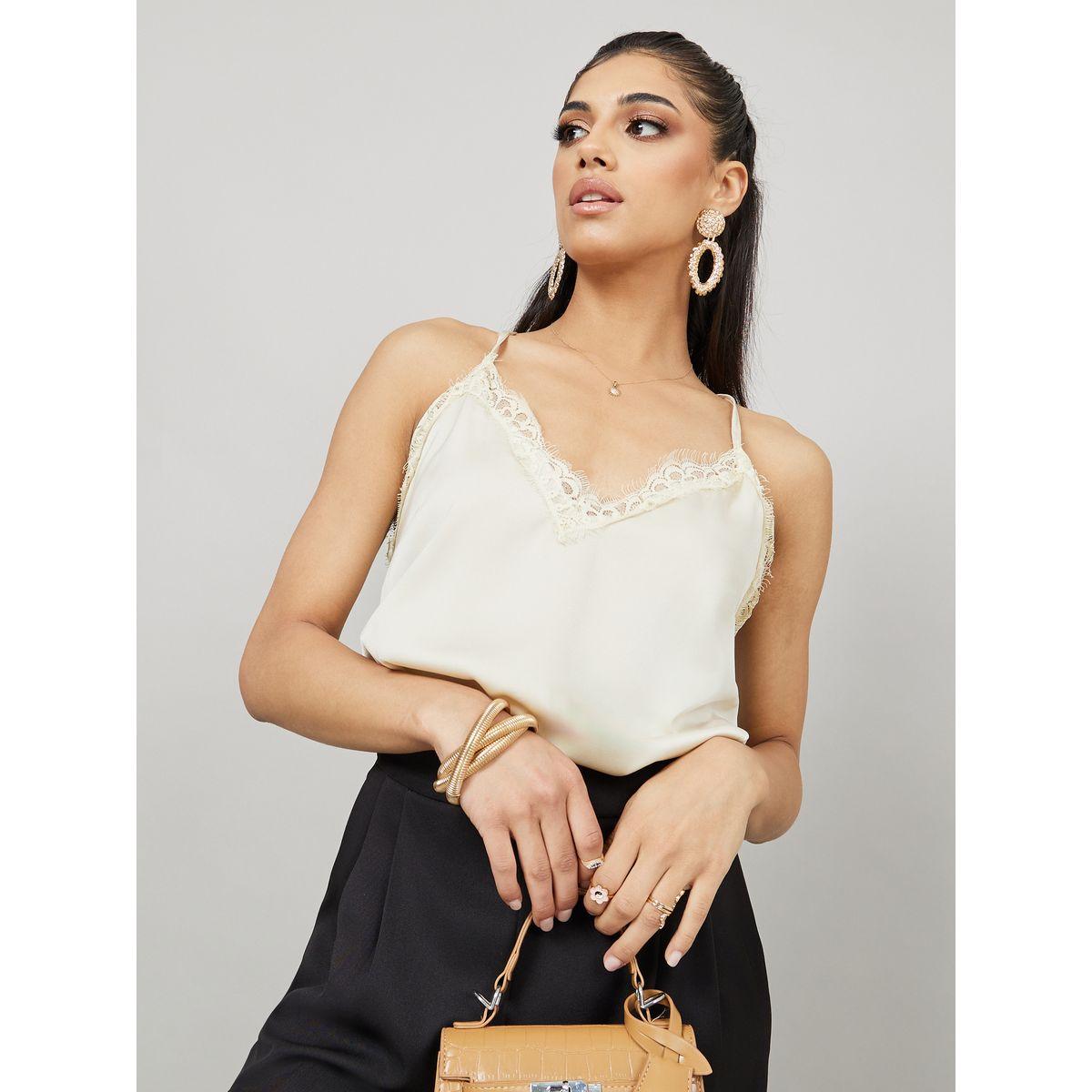 Styli Lace Trim Regular Fit Cami Top-women-clothing-tshirts-image-1